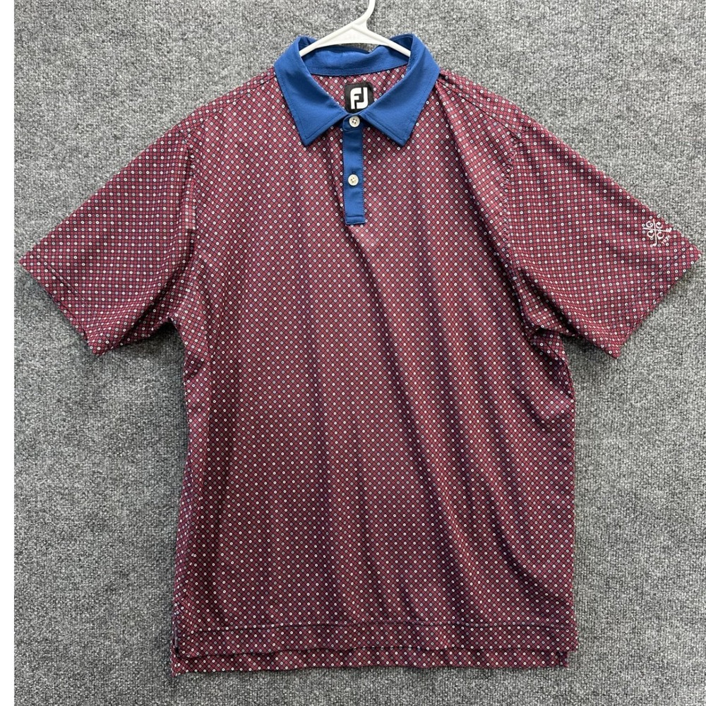 FootJoy Mens Golf Polo Shirt Medium Maroon Blue Geometric Print Short Sleeve FJ